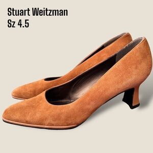 Stuart Weitzman Pumpkin Tan Suede Mule Kitten Heel Square Toe Retro 4.5